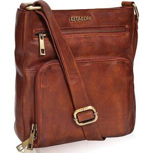 Genuine Leather Crossbody Purse in Cognac Brown
